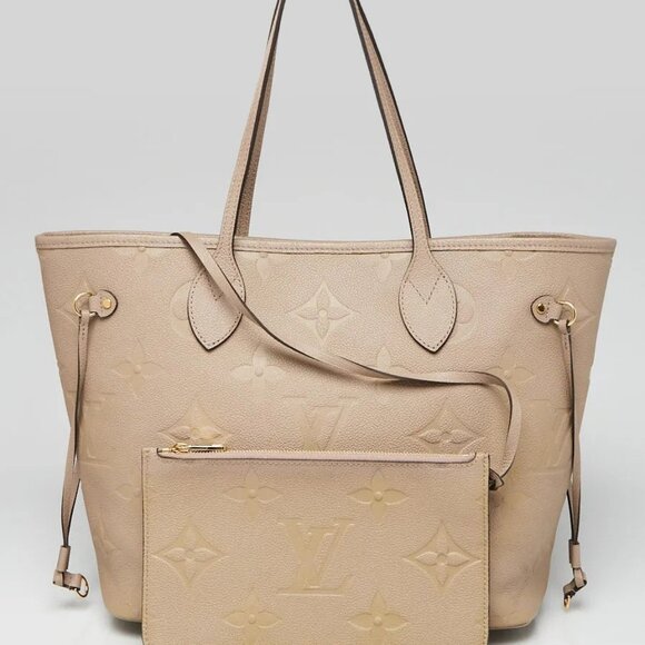 Louis Vuitton Tourterelle Monogram Giant Empreinte Leather Neverfull MM NM Bag - Picture 1 of 9